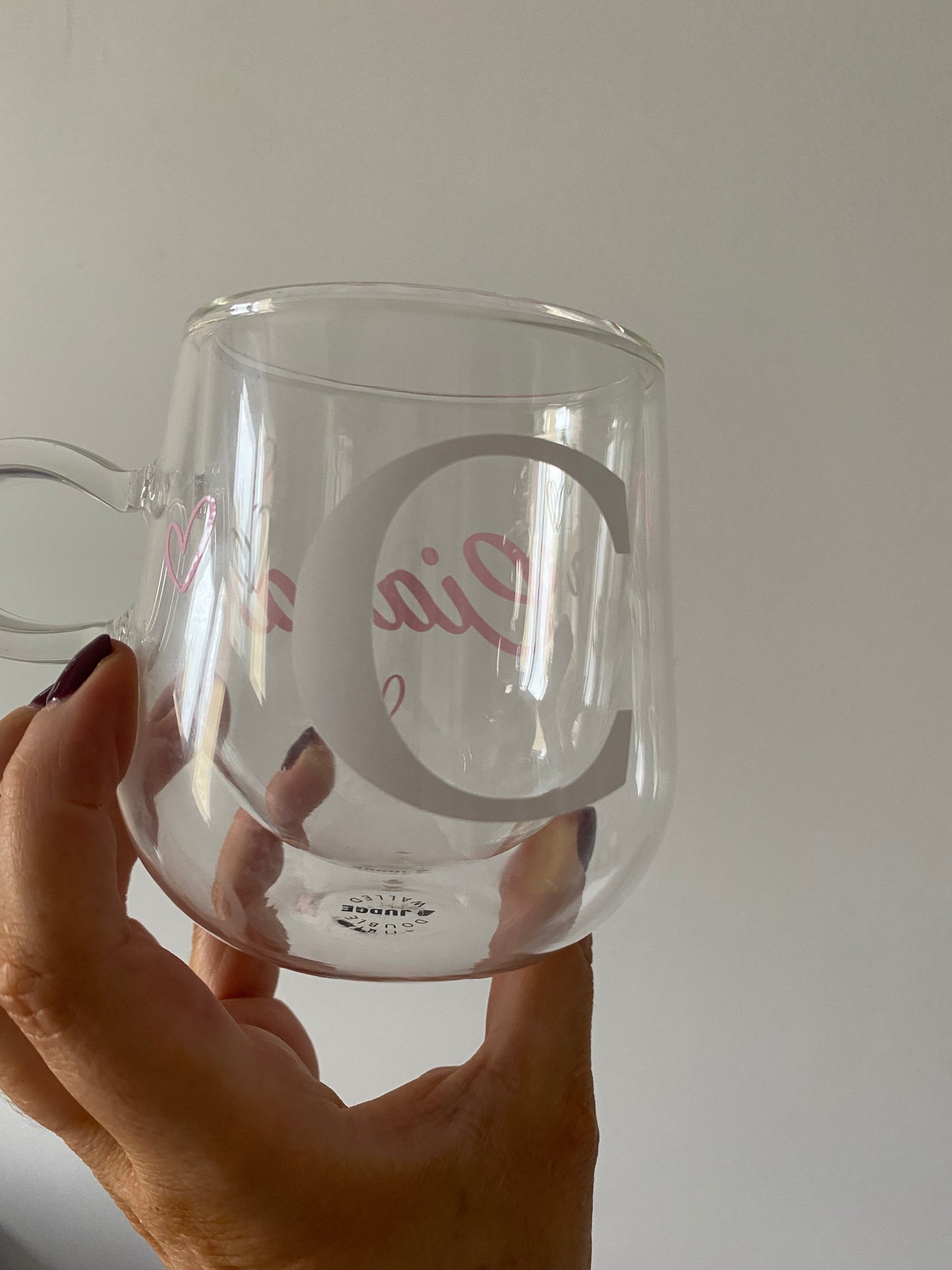 White Initial Pink Name Mug