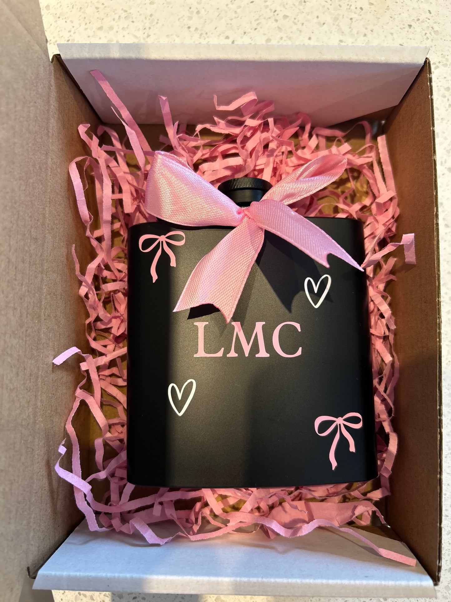 Personalised Hip Flask with pink initials