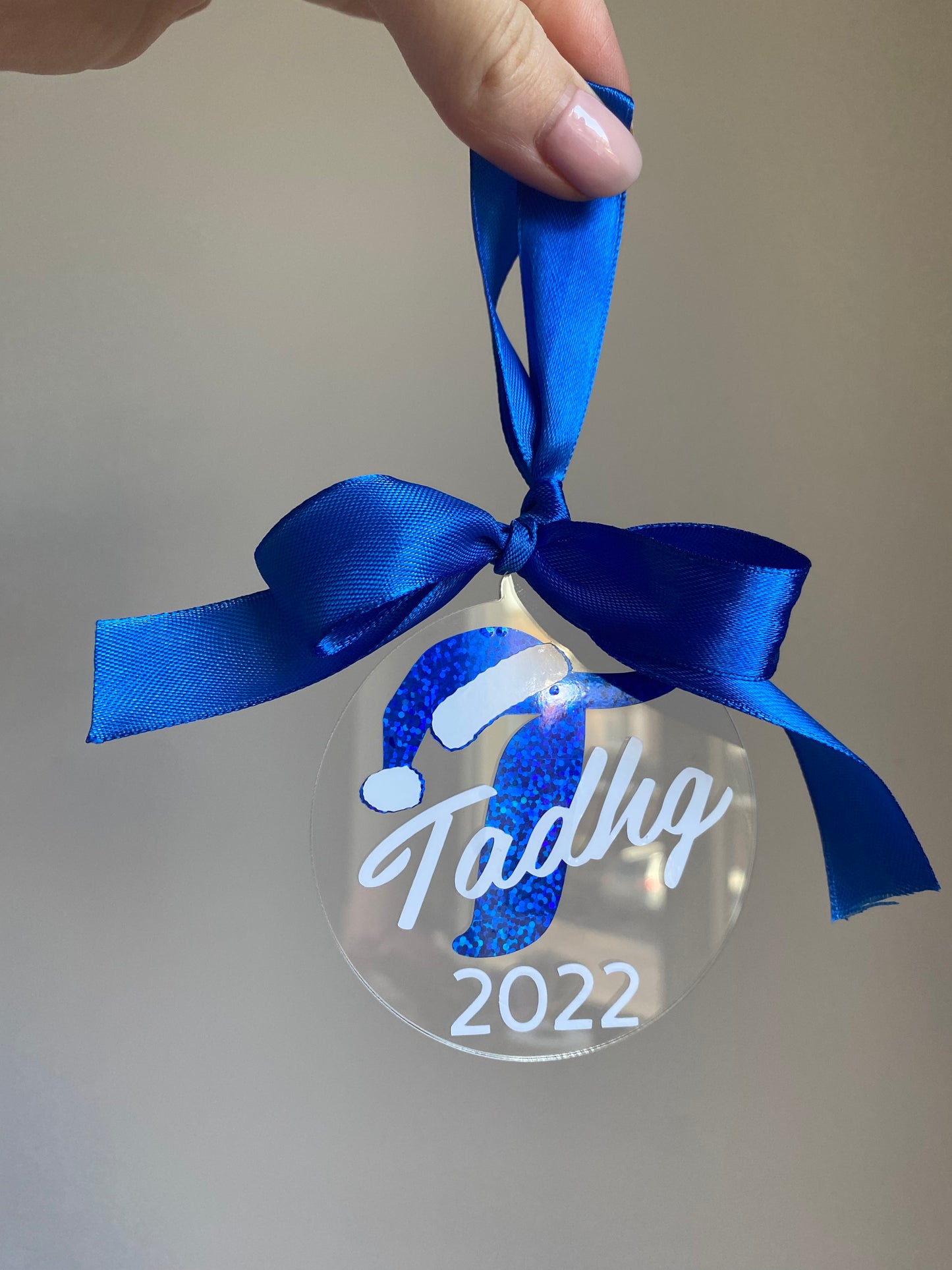 Initial Santa Hat Bauble - Blue
