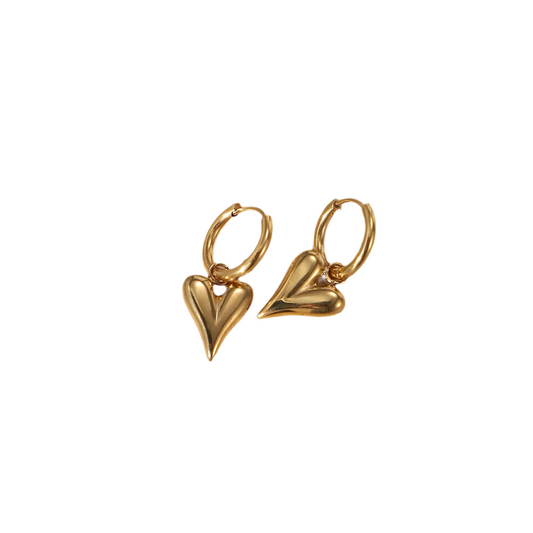 Gold Hoop Heart Charm Earrings