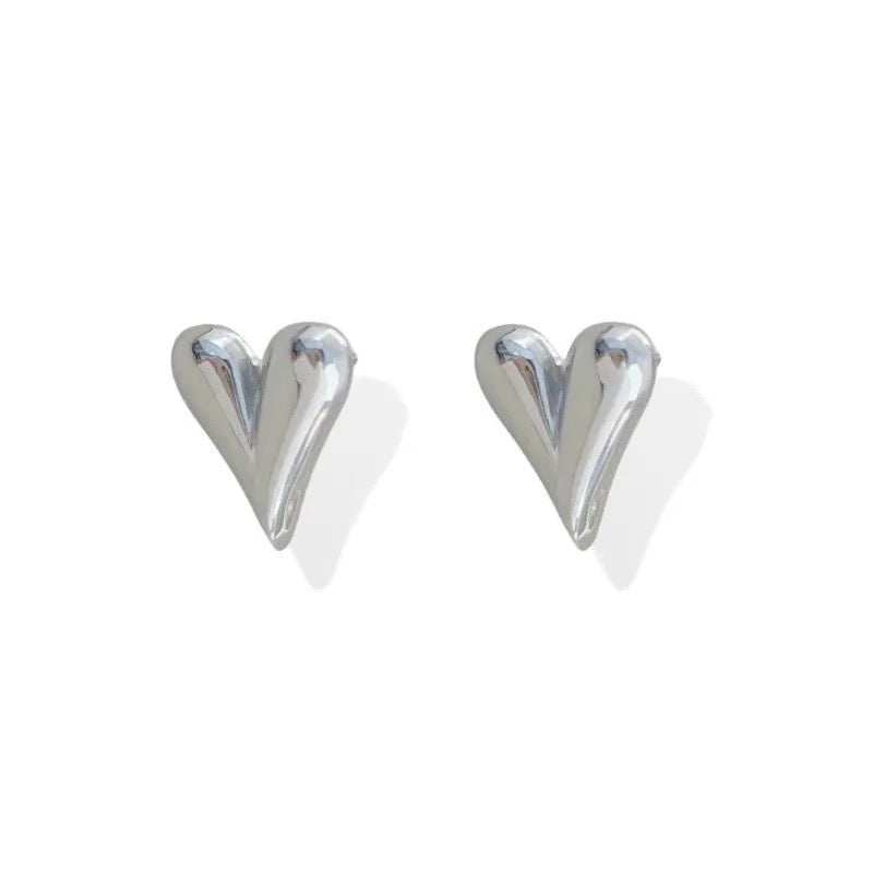 Large Silver Heart Studs