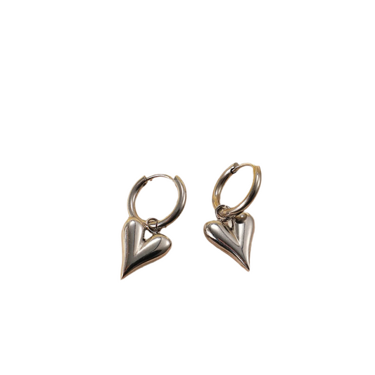 Silver Heart Charm Hoop Earring