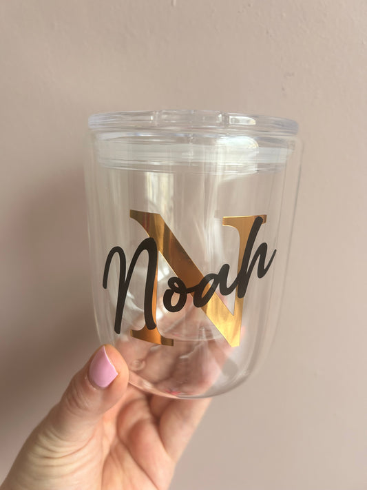 Double Walled Initial Mug with Insulated Lid and open spout