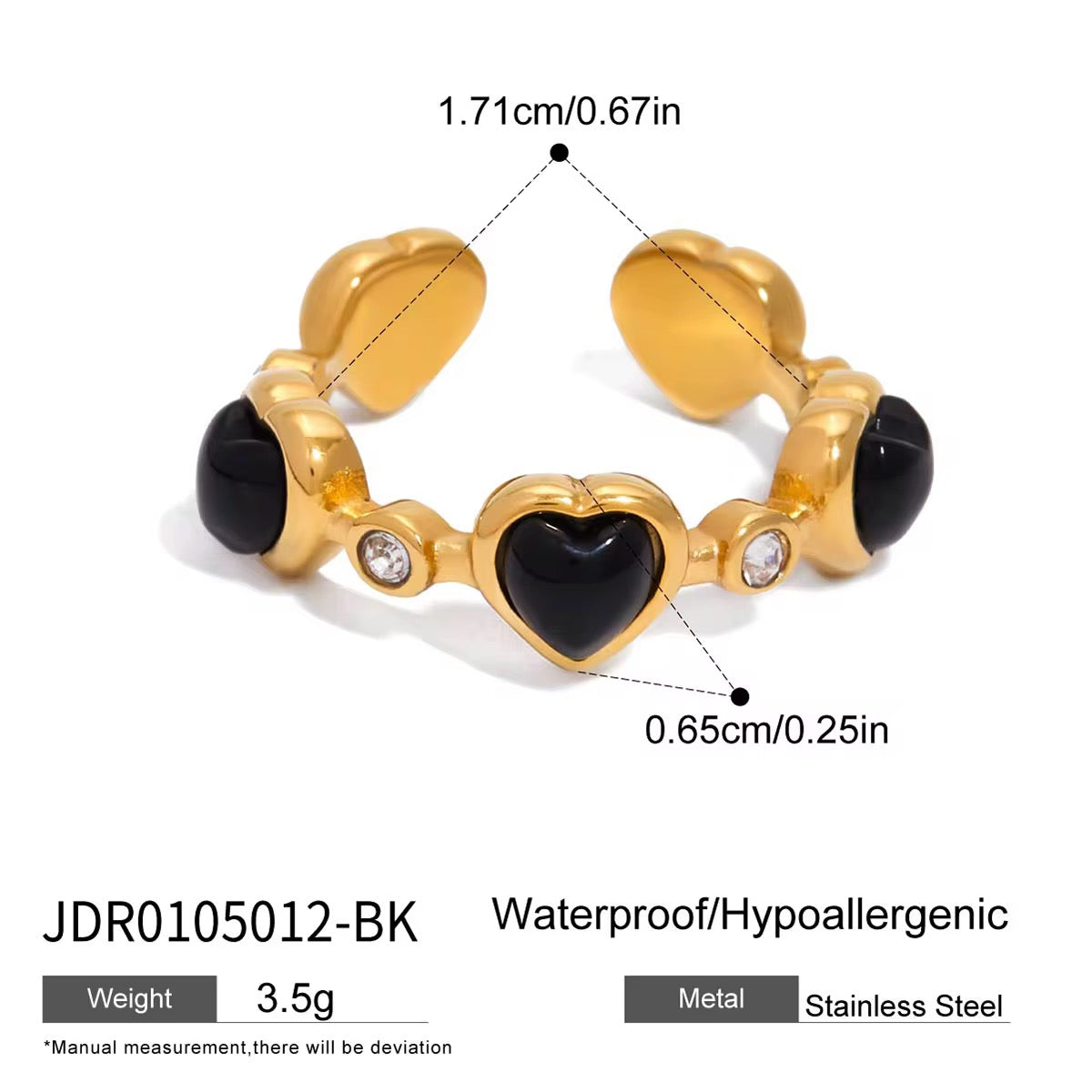 Ebony Heart Adjustable Ring