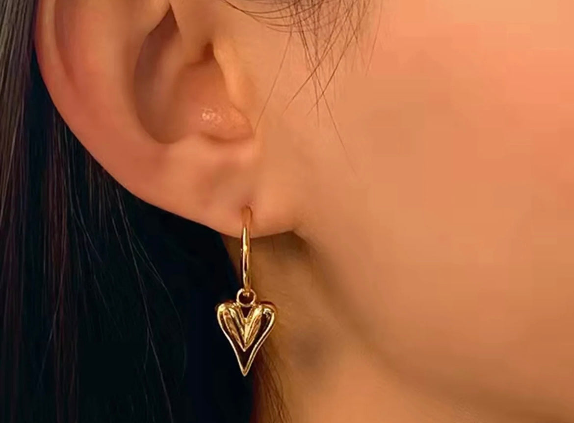 Gold Hoop Heart Charm Earrings