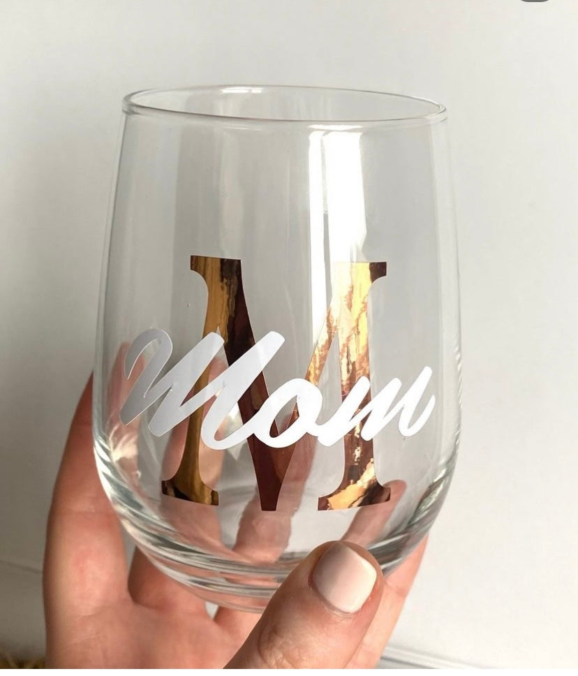 Stemless Mom Wine Glass