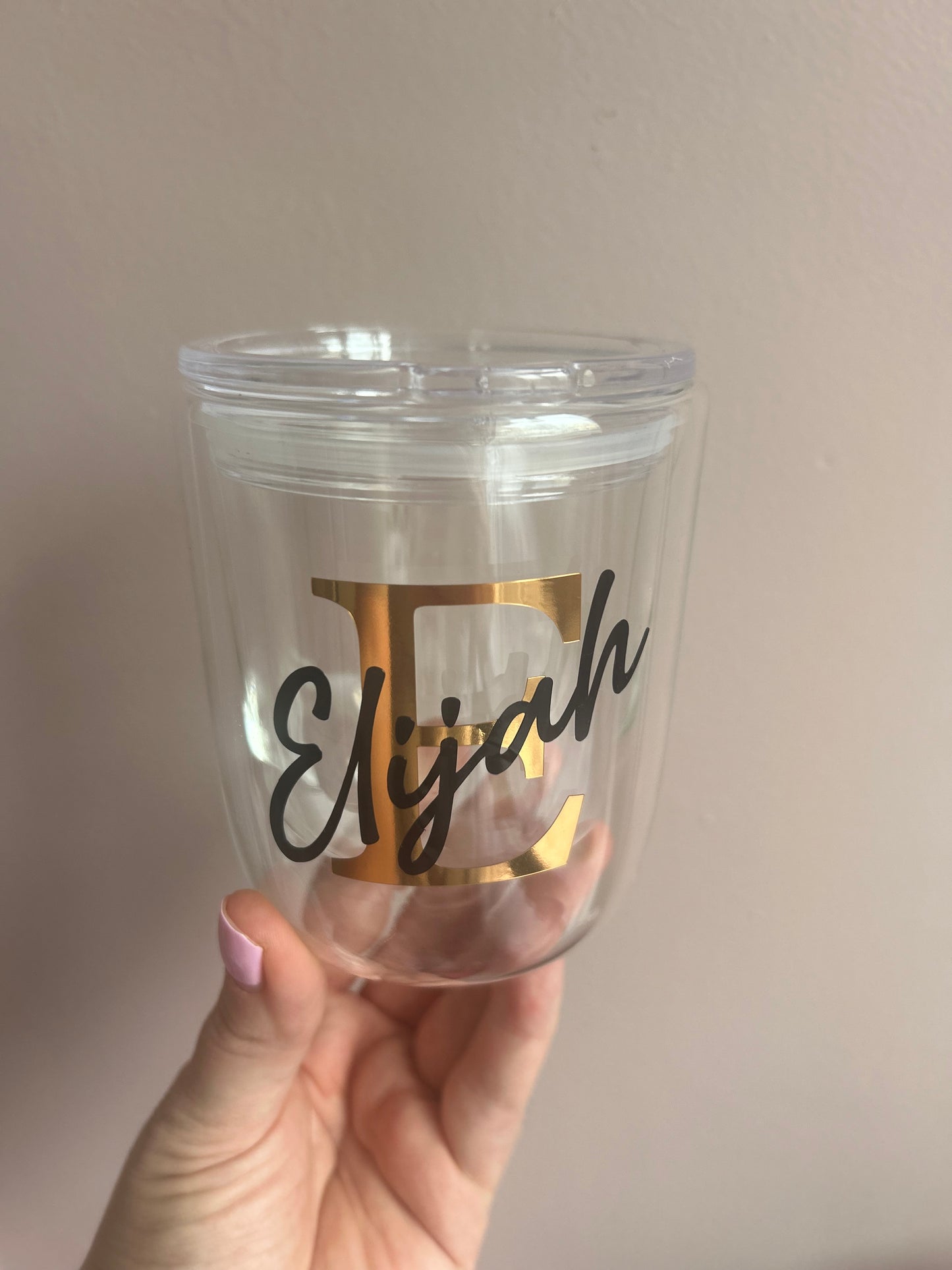 Double Walled Initial Mug with Insulated Lid and open spout