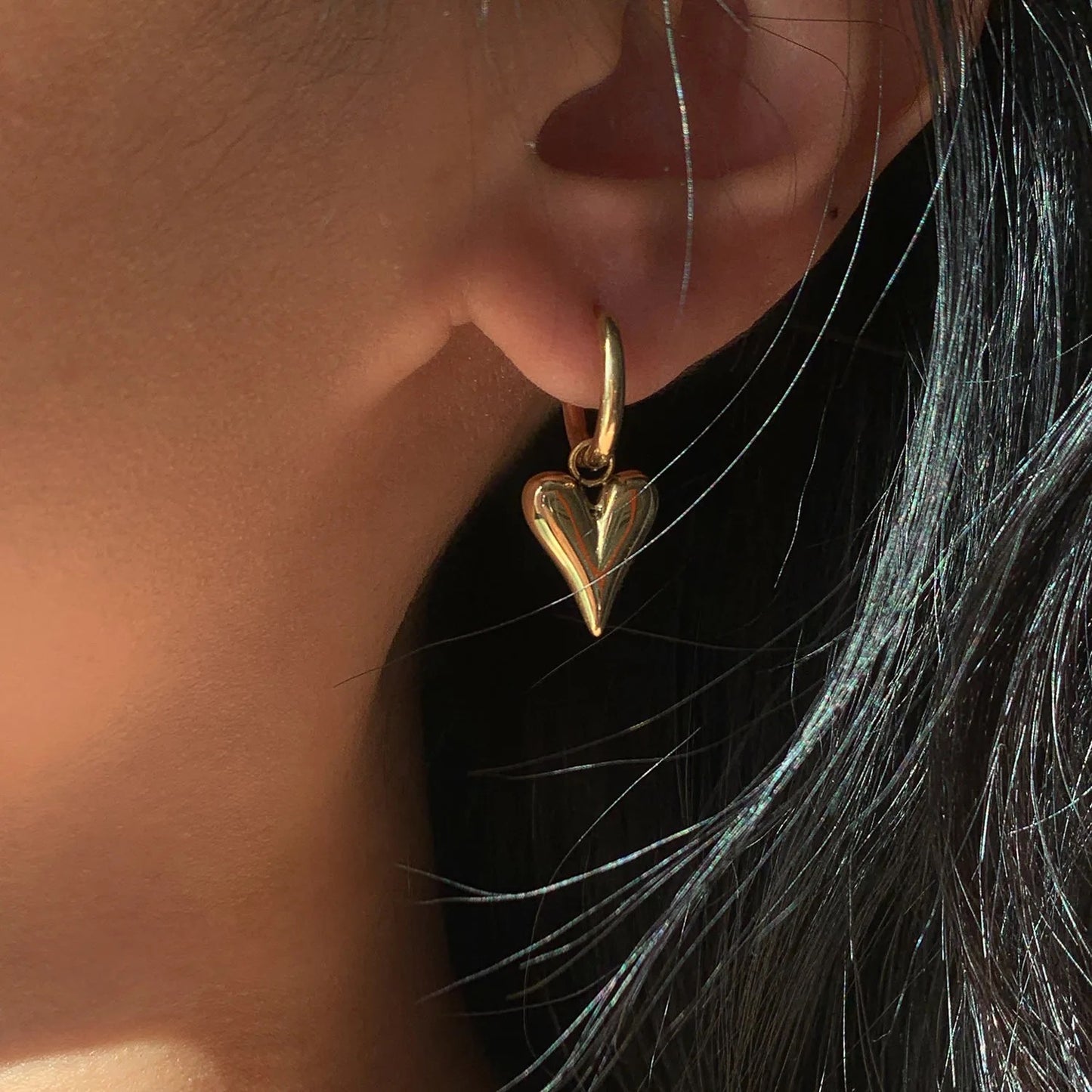 Gold Hoop Heart Charm Earrings