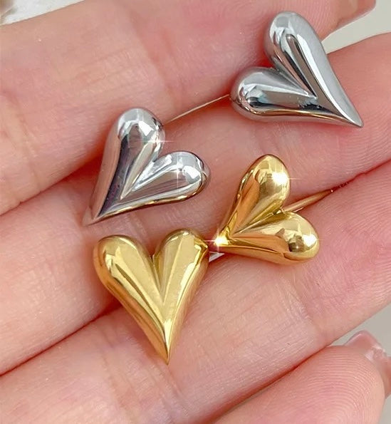 Large Silver Heart Studs