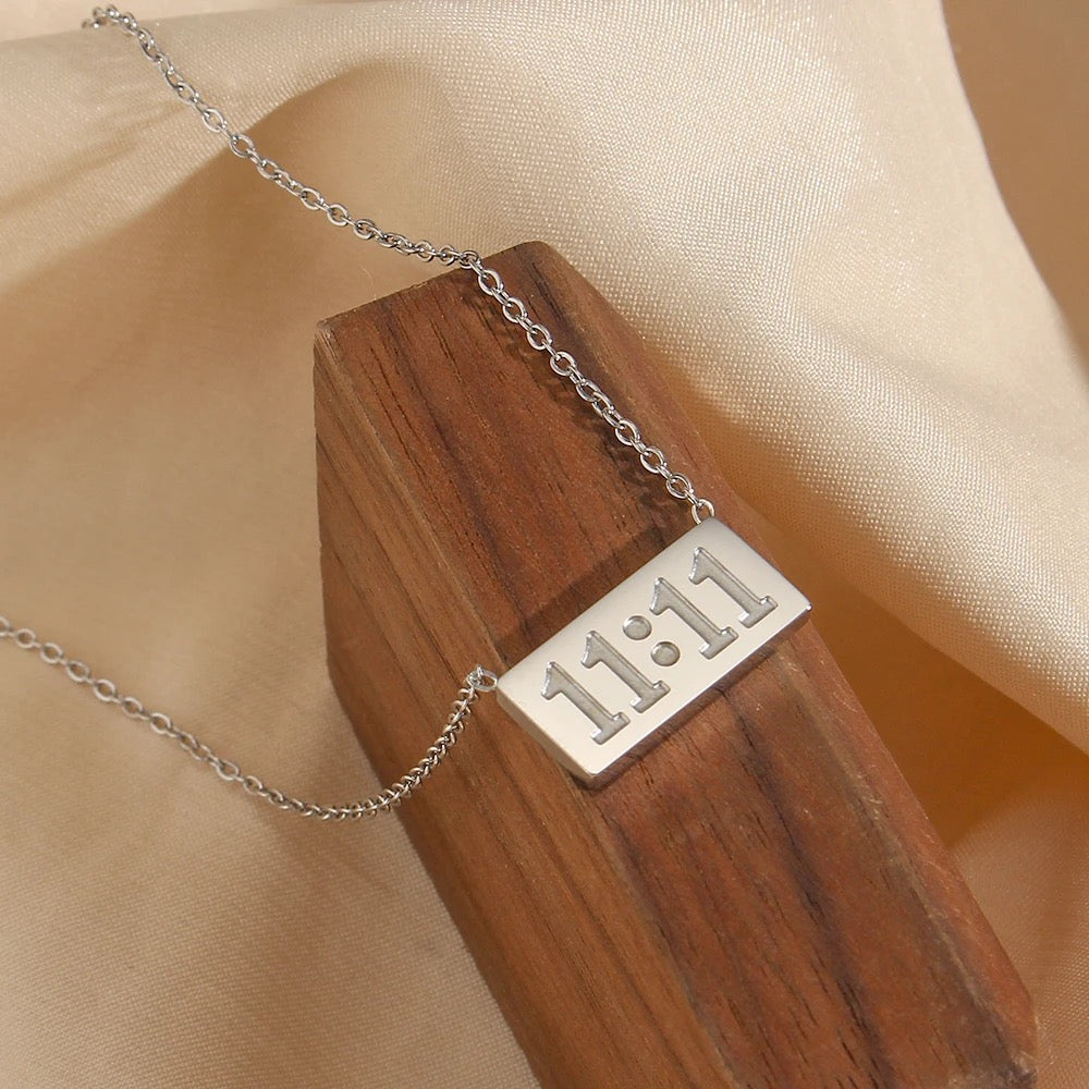 11:11 Silver Bar Pendant Necklace