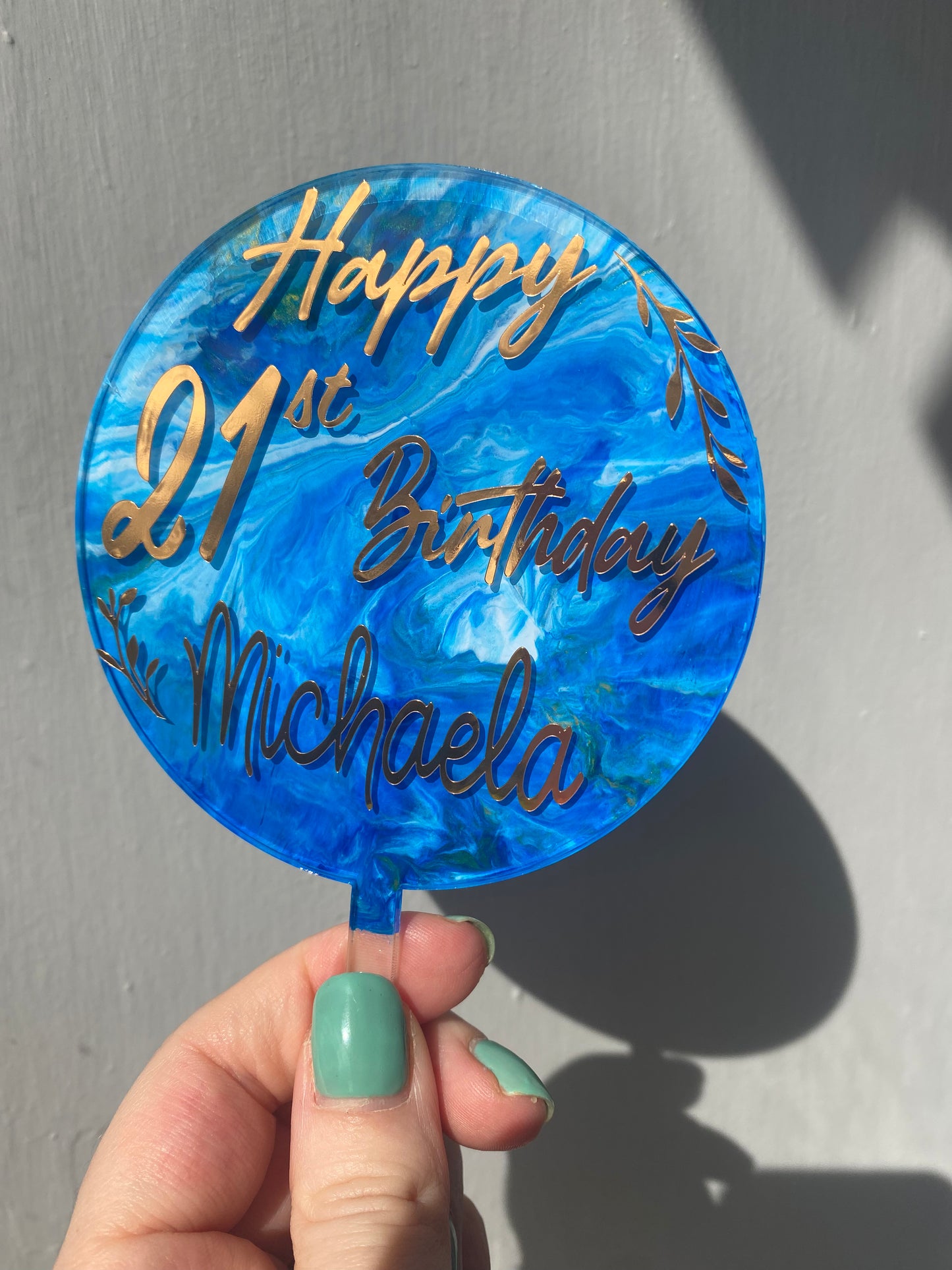 Blue Marble Effect Cake Topper