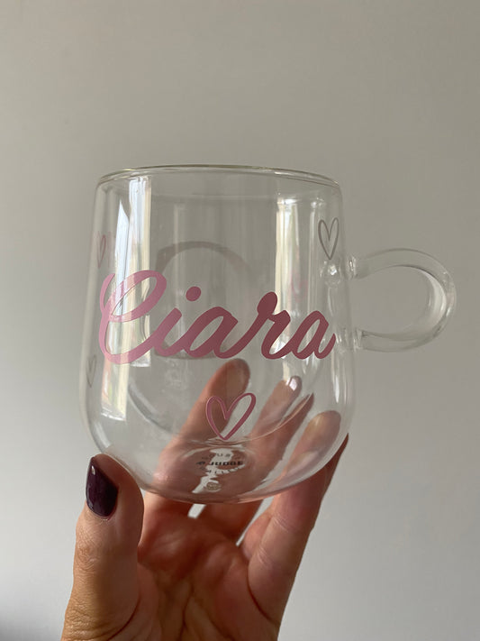 White Initial Pink Name Mug