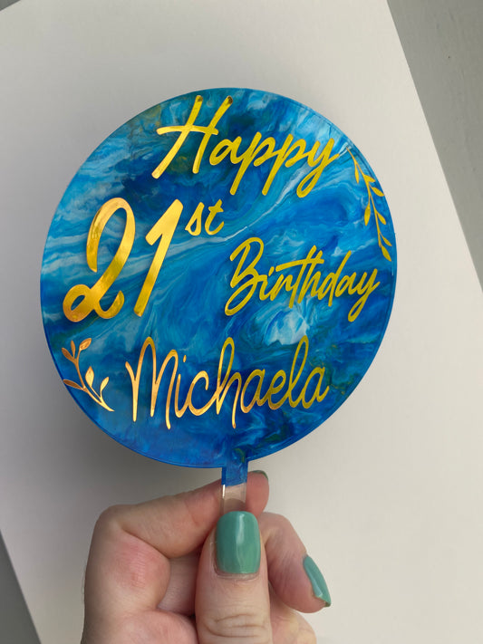 Blue Marble Effect Cake Topper